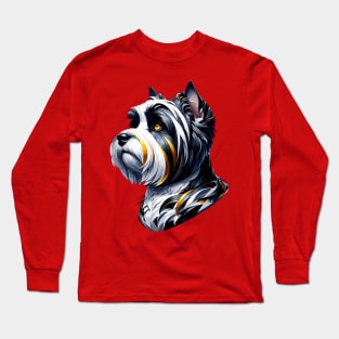 Stunning and Cool Biewer Terrier Monochrome and Gold Portrait for Father's Day Long Sleeve T-Shirt